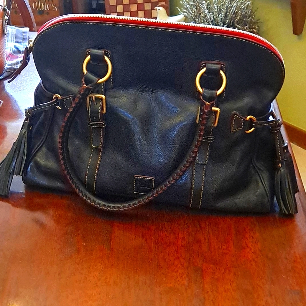 Dooney & Bourke Navy Florentine Leather Domed Satchel, Great Condition
